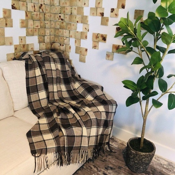 Vintage Pendleton Throw Wool Blanket Plaid With Fringes Brown 70 X 53